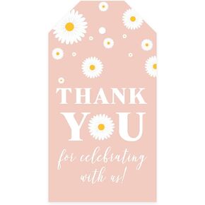 ANDAZ Press Kids Party Taffic Classic شكرًا لك على الاحتفال معنا علامات الهدايا مع سلسلة من 40 حزمة Daisy Tags لـ Baby Shower 1st Bradro Daisy Groovy Hide Gift Facs Favor Facs ، 3.75 "