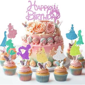 Princess Cake Topper ، Princess Cake Decorations Princess Cupcake Toppers ، Fantastic Happy Birthday Cake Cake Topper ، Princess Cake Toppers for Girls Birthdy Baby Shower Party