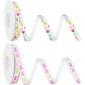شريط Grosgrain Easter ، شريط عيد الفصح رقيقة 2pcs شريط مطبوع للهدية ، 3/8 بوصة 10 ياردة (البيض والأرنب)