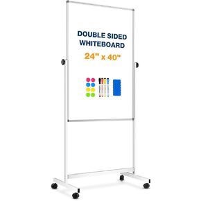 [21 Sq/ft] Large Rolling Whiteboard & Corkboard Combo with Stand, 32"x48" Reversible Double-Sided White Board Cork Board Combination, Mobile Dry Erase and Bulletin Boards on Wheels