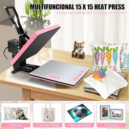 Whubefy Heat Press 15x15, Slide Out Press Machine for T-shirts w/ 3 Pre-Set Modes, Dual-Tube Fast Heating, High Pressure Digital Industrial Clamshell Sublimation Printer for Bag, Pillow, Puzzle & More in Saudi Arabia