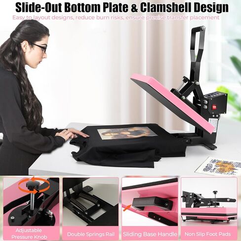 Whubefy Heat Press 15x15, Slide Out Press Machine for T-shirts w/ 3 Pre-Set Modes, Dual-Tube Fast Heating, High Pressure Digital Industrial Clamshell Sublimation Printer for Bag, Pillow, Puzzle & More in Saudi Arabia