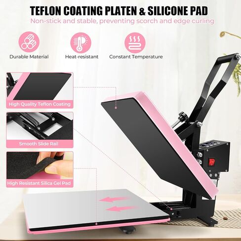 Whubefy Heat Press 15x15, Slide Out Press Machine for T-shirts w/ 3 Pre-Set Modes, Dual-Tube Fast Heating, High Pressure Digital Industrial Clamshell Sublimation Printer for Bag, Pillow, Puzzle & More in Saudi Arabia