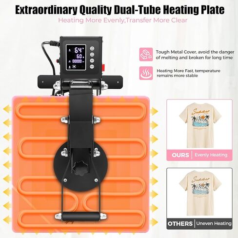 Whubefy Heat Press 15x15, Slide Out Press Machine for T-shirts w/ 3 Pre-Set Modes, Dual-Tube Fast Heating, High Pressure Digital Industrial Clamshell Sublimation Printer for Bag, Pillow, Puzzle & More in Saudi Arabia