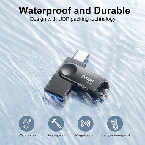 محرك أقراص فلاش USB 3.0 مزدوج سعة 256 جيجابايت، محرك أقراص فلاش USB-C وUSB-A فريد من نوعه UDP مقاوم للماء USB C محرك أقراص فلاش معدني نحيف على شكل إبهام محرك ذاكرة محمول OTG محرك فلاش للكمبيوتر الشخصي والكمبيوتر اللوحي والهاتف الذكي in Kuwait