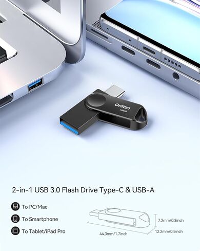 محرك أقراص فلاش USB 3.0 مزدوج سعة 256 جيجابايت، محرك أقراص فلاش USB-C وUSB-A فريد من نوعه UDP مقاوم للماء USB C محرك أقراص فلاش معدني نحيف على شكل إبهام محرك ذاكرة محمول OTG محرك فلاش للكمبيوتر الشخصي والكمبيوتر اللوحي والهاتف الذكي in Kuwait