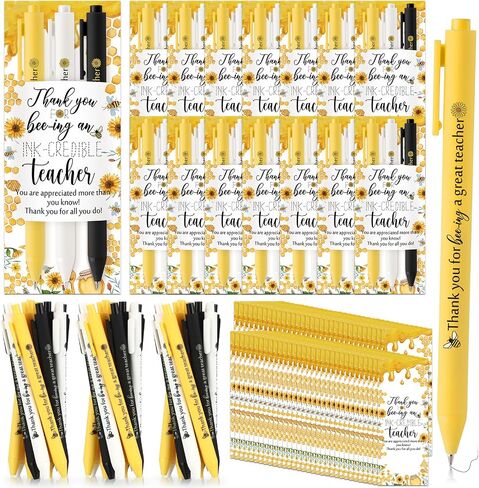 10 Sets Teacher Appreciation Gifts Bulk Cute Bee Sunflower Retractable Ballpoint Pens (3 Colors/Set) Thank You Teacher Bookmarks Black Ink for School Office in Saudi Arabia