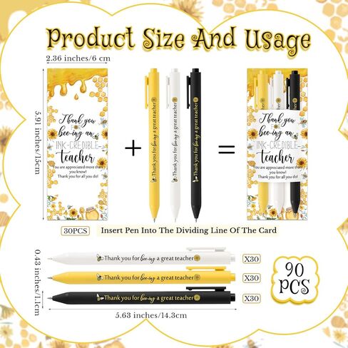 10 Sets Teacher Appreciation Gifts Bulk Cute Bee Sunflower Retractable Ballpoint Pens (3 Colors/Set) Thank You Teacher Bookmarks Black Ink for School Office in Saudi Arabia