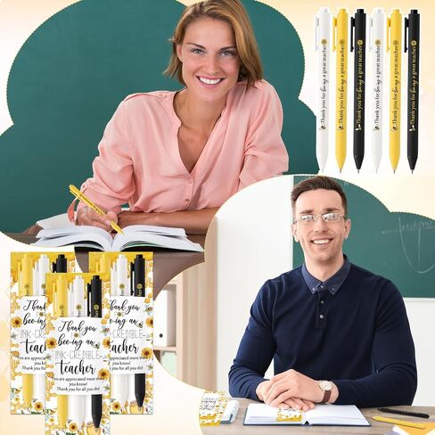 10 Sets Teacher Appreciation Gifts Bulk Cute Bee Sunflower Retractable Ballpoint Pens (3 Colors/Set) Thank You Teacher Bookmarks Black Ink for School Office in Saudi Arabia