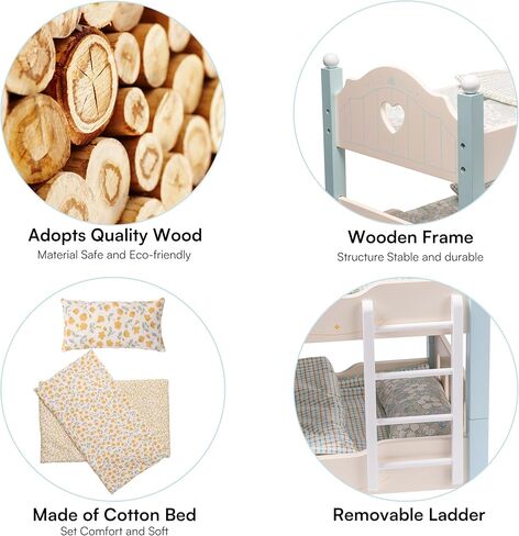 أسرة روبوت دمية روبوت ، أسرة سرير دمية خشبية لأثاث دمى 18 بوصة ، سرير دمية قابلة للتكديس يناسب دمية الفتاة الأمريكية (الأزرق ، سريران من أجهزة الكمبيوتر) in Kuwait