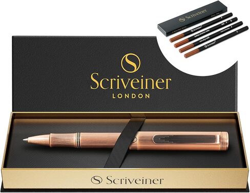 Scriveiner EDC قلم كرة الدوارة الفاخرة ، قلم جيب ثقيل مذهل ، نهائيات نحاسية مصقولة باليد ، حزمة مع لعبة Rollerball Elcling Fine - 4 عبوات كرة الدوارة في صندوق واحد in Kuwait