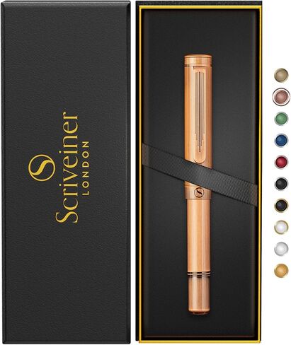 Scriveiner EDC قلم كرة الدوارة الفاخرة ، قلم جيب ثقيل مذهل ، نهائيات نحاسية مصقولة باليد ، حزمة مع لعبة Rollerball Elcling Fine - 4 عبوات كرة الدوارة في صندوق واحد in Kuwait