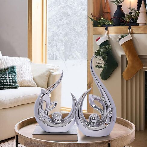 2 PCS Navy Blue Gold Home Decor Accent Ceramic Statue Abstract Sculpture Centerpieces Mid Century Modern Decor for Tables Coffee Table top Decorations for Living Room Desktop Shelf Dining Room Kitchen in Saudi Arabia