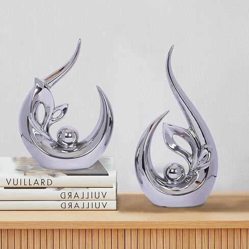 2 PCS Navy Blue Gold Home Decor Accent Ceramic Statue Abstract Sculpture Centerpieces Mid Century Modern Decor for Tables Coffee Table top Decorations for Living Room Desktop Shelf Dining Room Kitchen in Saudi Arabia