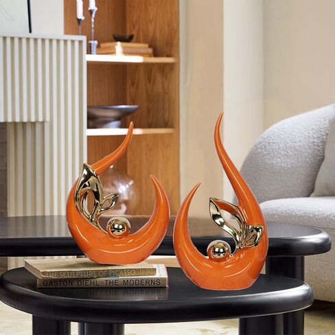 2 PCS Navy Blue Gold Home Decor Accent Ceramic Statue Abstract Sculpture Centerpieces Mid Century Modern Decor for Tables Coffee Table top Decorations for Living Room Desktop Shelf Dining Room Kitchen in Saudi Arabia