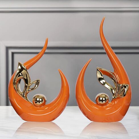 2 PCS Navy Blue Gold Home Decor Accent Ceramic Statue Abstract Sculpture Centerpieces Mid Century Modern Decor for Tables Coffee Table top Decorations for Living Room Desktop Shelf Dining Room Kitchen in Saudi Arabia