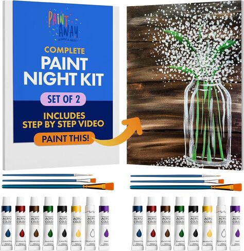 Paintaway Painting Kits for Adults, Teens & Kids - Step-by-Step Paint and Sip Kit for Adults, Parties, Dates, Painting Kit - Set of 2 x Canvas, Paintbrushes, Apron, 8 Acrylic Paints - Golden Horizons in Saudi Arabia