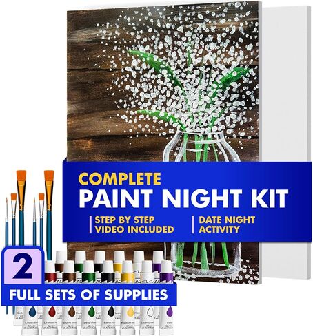 Paintaway Painting Kits for Adults, Teens & Kids - Step-by-Step Paint and Sip Kit for Adults, Parties, Dates, Painting Kit - Set of 2 x Canvas, Paintbrushes, Apron, 8 Acrylic Paints - Golden Horizons in Saudi Arabia