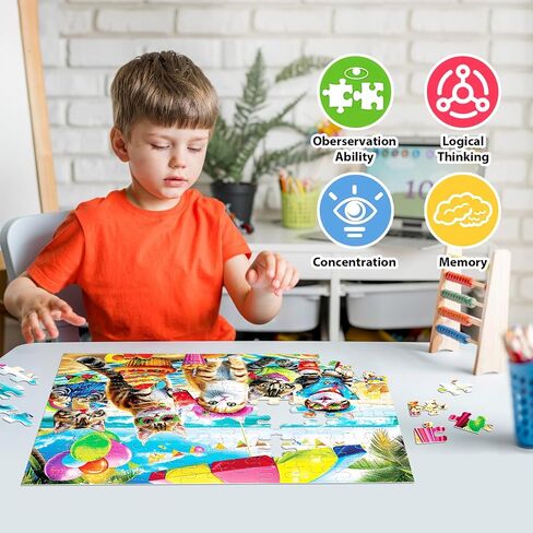 Puzzles for Kids Ages 4-8 6-8 8-10 Year Old and Seniors - Funny Cats Puzzle Beach Kitten Jigsaw Puzzles, 100 Piece Puzzle for Toddler Children Learning Educational Puzzles Toys for Boys and Girls in Saudi Arabia