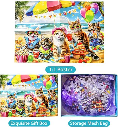 Puzzles for Kids Ages 4-8 6-8 8-10 Year Old and Seniors - Funny Cats Puzzle Beach Kitten Jigsaw Puzzles, 100 Piece Puzzle for Toddler Children Learning Educational Puzzles Toys for Boys and Girls in Saudi Arabia