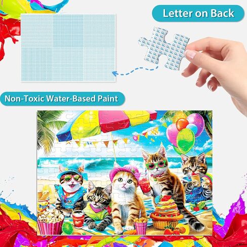 Puzzles for Kids Ages 4-8 6-8 8-10 Year Old and Seniors - Funny Cats Puzzle Beach Kitten Jigsaw Puzzles, 100 Piece Puzzle for Toddler Children Learning Educational Puzzles Toys for Boys and Girls in Saudi Arabia