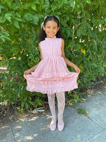 Toddler Kids Girls Summer Sleeveless Ruff Collar Swiss Dot Chiffon Tiered Dress Tutu Princess Birthday Party Dress in Saudi Arabia