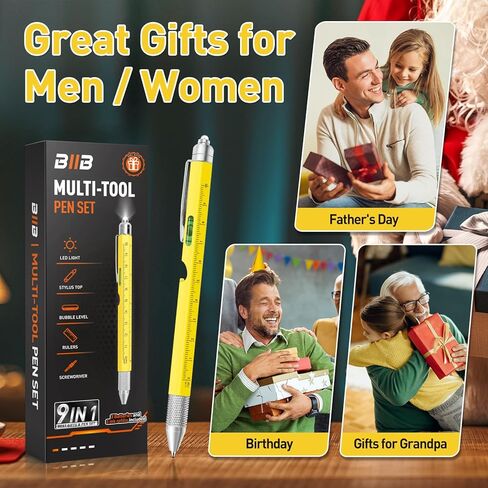 BIIB Birthday Gifts for Men, 9 in 1 Multitool Pen Gifts for Men, Stocking Stuffers for Adults Men, Mens Gifts for Dad Husband, Dad Gifts for Him, Gifts for Men Who Have Everything, Tools for Men in Kuwait