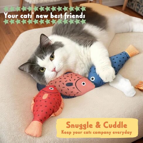 Tails & Tales Cat Toys Fish, Catnip & Crinkle Sound Plush, Bite-Resistant & Soft Interactive Toys for Indoor Cats & Kittens, Reduces Stress & Encourages Activity, Pack of 3 in Saudi Arabia