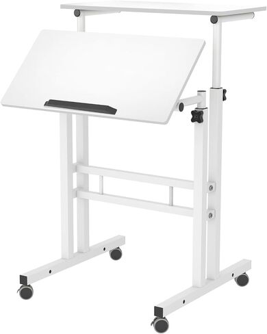 Dlandhome Mobile Desking Desk Stand Up Desk Rolling Desk ، Stand Desk Desk Computer Desk Desk القابلة للتعديل 23.6inches Table Workstation Desk Desk Tray White in Kuwait