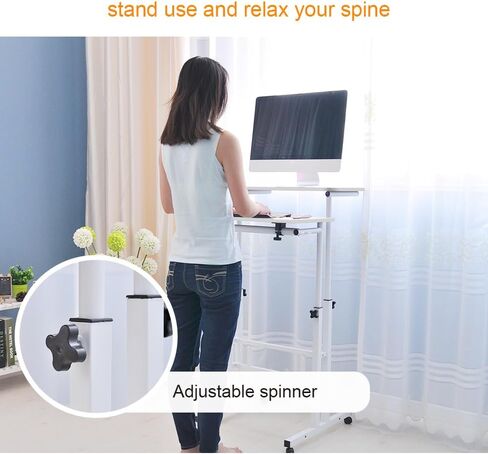 Dlandhome Mobile Desking Desk Stand Up Desk Rolling Desk ، Stand Desk Desk Computer Desk Desk القابلة للتعديل 23.6inches Table Workstation Desk Desk Tray White in Kuwait