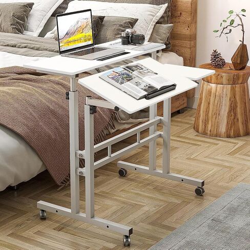Dlandhome Mobile Desking Desk Stand Up Desk Rolling Desk ، Stand Desk Desk Computer Desk Desk القابلة للتعديل 23.6inches Table Workstation Desk Desk Tray White in Kuwait
