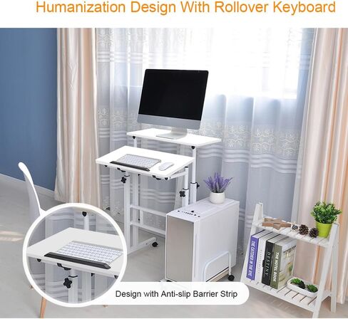 Dlandhome Mobile Desking Desk Stand Up Desk Rolling Desk ، Stand Desk Desk Computer Desk Desk القابلة للتعديل 23.6inches Table Workstation Desk Desk Tray White in Kuwait