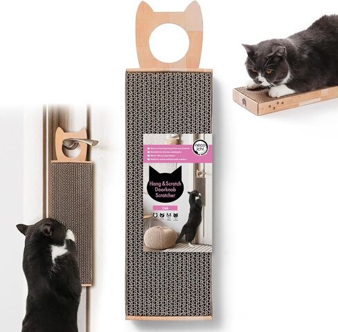 Necoichi Cardboard Hang & Scratch Doohnob Cat Scratcherfor Idour Cats - Cat Scratfer Board ، Cat Scratch Pad Thip مع قابلية الاستخدام القابلة للانعكاس والراحة الإضافية للجدار (البلوط) in Kuwait