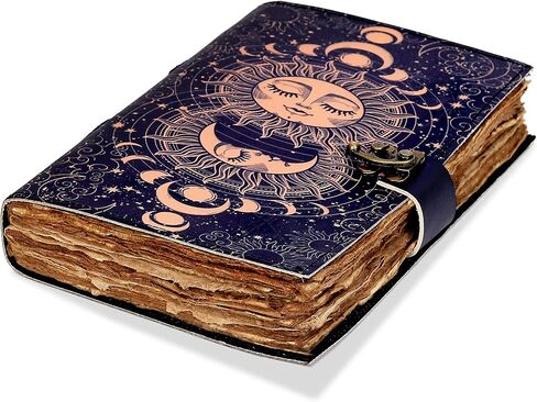 Sun & Moon Printed Journal, Handmade Deckle Edge Old Lined Journal, Sun moon Journal, Leather Sketchbook, Leather Notebook, Leather Journal for Men, Leather Journal for Women, Drawing Journal (8 x 6 in Kuwait
