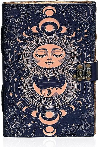 Sun & Moon Printed Journal, Handmade Deckle Edge Old Lined Journal, Sun moon Journal, Leather Sketchbook, Leather Notebook, Leather Journal for Men, Leather Journal for Women, Drawing Journal (8 x 6 in Kuwait