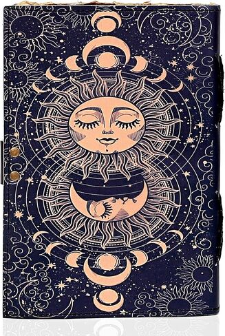 Sun & Moon Printed Journal, Handmade Deckle Edge Old Lined Journal, Sun moon Journal, Leather Sketchbook, Leather Notebook, Leather Journal for Men, Leather Journal for Women, Drawing Journal (8 x 6 in Kuwait