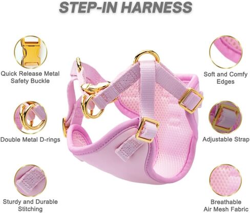 Step in Dog Harness, No Pull No Choke, Durable Polyester Breathable mesh, Adjustable Strap, Quick Release Gold Hardware Metal Buckle, Soft Edges for Comfort (Pink, Medium) in Saudi Arabia