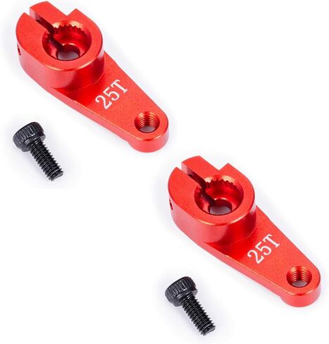 RCHUBAM Aluminum 25T Servo Horn 1/10 RC Steering Arm Server Rocker Compatible with Futaba Savox Power HD HSP Servos Motor 1/10 RC Car Truck,Red (2Pcs 25T (15mm)) in Kuwait