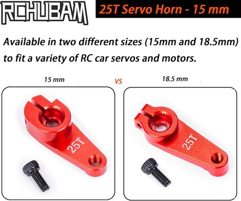 RCHUBAM Aluminum 25T Servo Horn 1/10 RC Steering Arm Server Rocker Compatible with Futaba Savox Power HD HSP Servos Motor 1/10 RC Car Truck,Red (2Pcs 25T (15mm)) in Kuwait