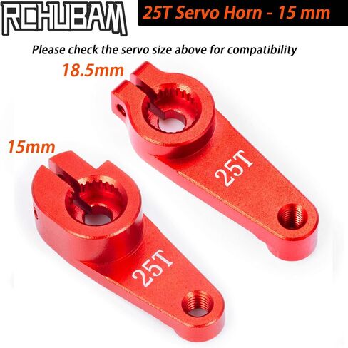 RCHUBAM Aluminum 25T Servo Horn 1/10 RC Steering Arm Server Rocker Compatible with Futaba Savox Power HD HSP Servos Motor 1/10 RC Car Truck,Red (2Pcs 25T (15mm)) in Kuwait