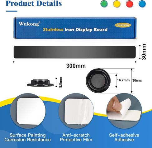Wukong 4 Pack | 30x3cm(11.81 x 1.18) Magnetic Stainless White Boards Strips, Adhesive Backing Bulletin Bar Board, Memo Board with 16Pcs Colorful Magnets for Office, Home, Photo Wall, Documents in Saudi Arabia