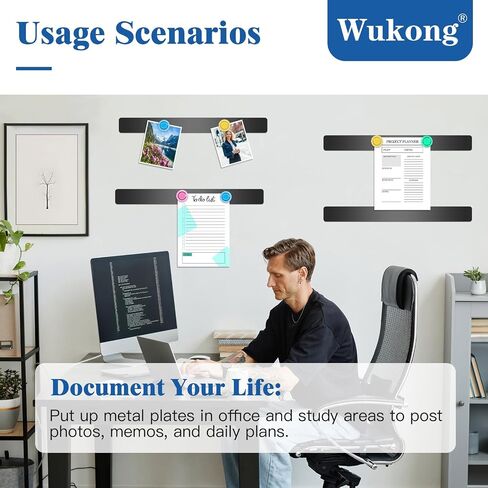 Wukong 4 Pack | 30x3cm(11.81 x 1.18) Magnetic Stainless White Boards Strips, Adhesive Backing Bulletin Bar Board, Memo Board with 16Pcs Colorful Magnets for Office, Home, Photo Wall, Documents in Saudi Arabia