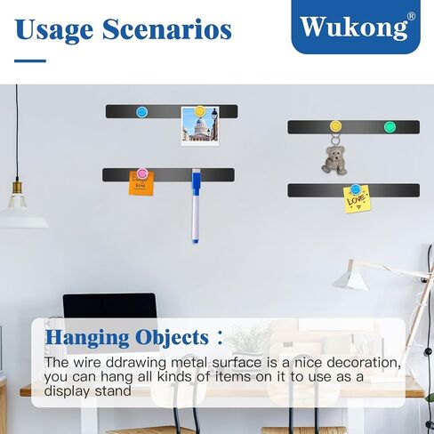 Wukong 4 Pack | 30x3cm(11.81 x 1.18) Magnetic Stainless White Boards Strips, Adhesive Backing Bulletin Bar Board, Memo Board with 16Pcs Colorful Magnets for Office, Home, Photo Wall, Documents in Saudi Arabia