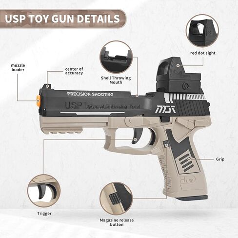 Toy Gun, Soft Bullet Toys Gun for Boys, Empty Shell Ejecting Toy Gun, Toy Foam Blaster with Scope, 40 Soft Foam Bullets, Toy Pistol for Kids Boys Girls, Gun Toy Model for Age 8+ (Sand) in Saudi Arabia