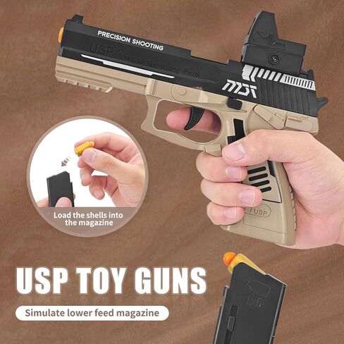 Toy Gun, Soft Bullet Toys Gun for Boys, Empty Shell Ejecting Toy Gun, Toy Foam Blaster with Scope, 40 Soft Foam Bullets, Toy Pistol for Kids Boys Girls, Gun Toy Model for Age 8+ (Sand) in Saudi Arabia