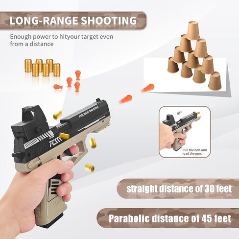 Toy Gun, Soft Bullet Toys Gun for Boys, Empty Shell Ejecting Toy Gun, Toy Foam Blaster with Scope, 40 Soft Foam Bullets, Toy Pistol for Kids Boys Girls, Gun Toy Model for Age 8+ (Sand) in Saudi Arabia