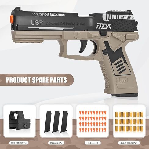 Toy Gun, Soft Bullet Toys Gun for Boys, Empty Shell Ejecting Toy Gun, Toy Foam Blaster with Scope, 40 Soft Foam Bullets, Toy Pistol for Kids Boys Girls, Gun Toy Model for Age 8+ (Sand) in Saudi Arabia