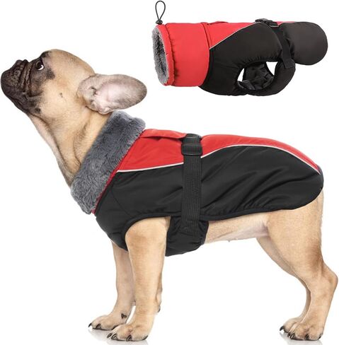 IDOMIK Dog Winter Coat - Reflective Waterproof Jacket for Cold Weather, Warm Fleece Snow Jacket with High Collar, Adjustable Buckle, Small to Large Sizes in Kuwait