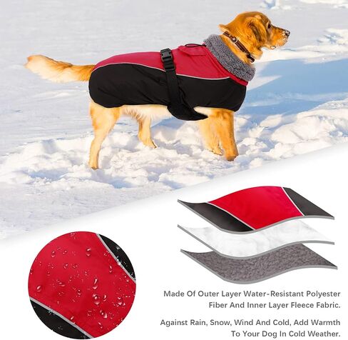 IDOMIK Dog Winter Coat - Reflective Waterproof Jacket for Cold Weather, Warm Fleece Snow Jacket with High Collar, Adjustable Buckle, Small to Large Sizes in Kuwait
