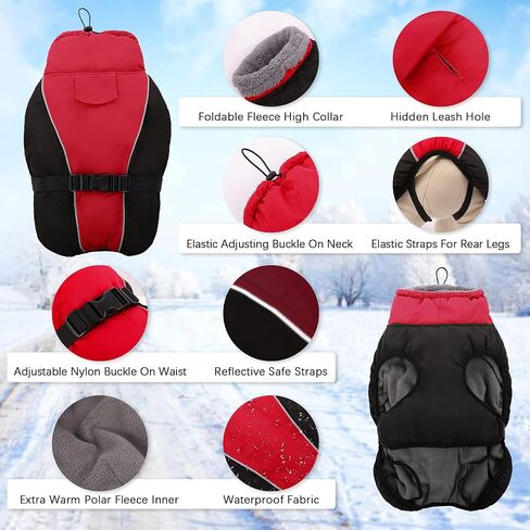 IDOMIK Dog Winter Coat - Reflective Waterproof Jacket for Cold Weather, Warm Fleece Snow Jacket with High Collar, Adjustable Buckle, Small to Large Sizes in Kuwait